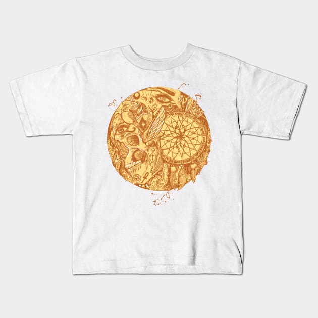 Terracotta Skull and Dreamcatcher Circle Kids T-Shirt by kenallouis